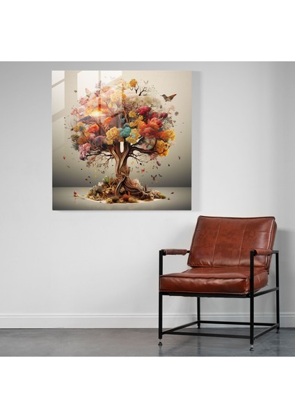 Gerçeküstü Füzyon Hayat Ağacı Cam Baskı - Hayat Ağacı, Cam Duvar Sanatı, Hayat Ağacı, Modern Sanat, 30X30 fiyatları