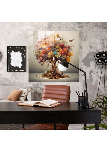 Gerçeküstü Füzyon Hayat Ağacı Cam Baskı - Hayat Ağacı, Cam Duvar Sanatı, Hayat Ağacı, Modern Sanat, 30X30 modelleri