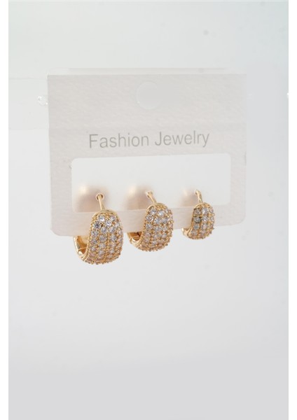 Kadın Vip Seri Zirkon Taşlı 3 Boy 3'lü Küpe Seti