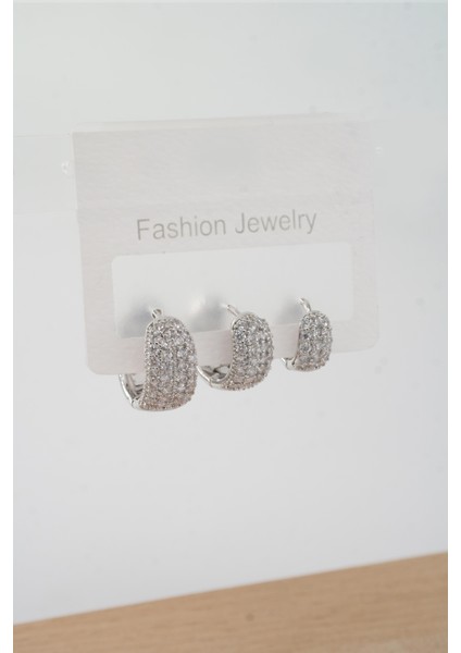 Kadın Vip Seri Zirkon Taşlı 3 Boy 3'lü Küpe Seti