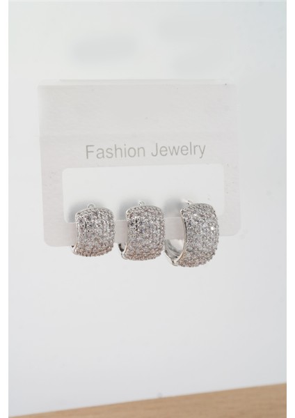 Kadın Vip Seri Zirkon Taşlı 3 Boy 3'lü Küpe Seti