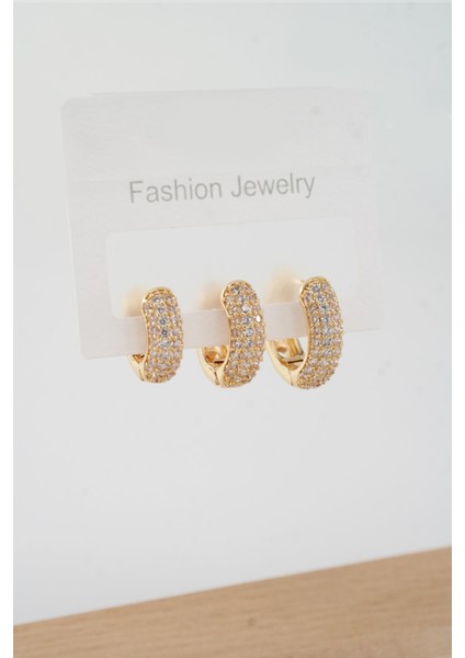 Kadın Vip Seri Zirkon Taşlı 3 Boy 3'lü Küpe Seti