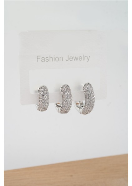 Kadın Vip Seri Zirkon Taşlı 3 Boy 3'lü Küpe Seti