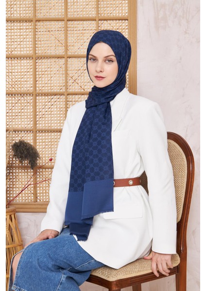 Elegance Monogram Şal - Lacivert 921