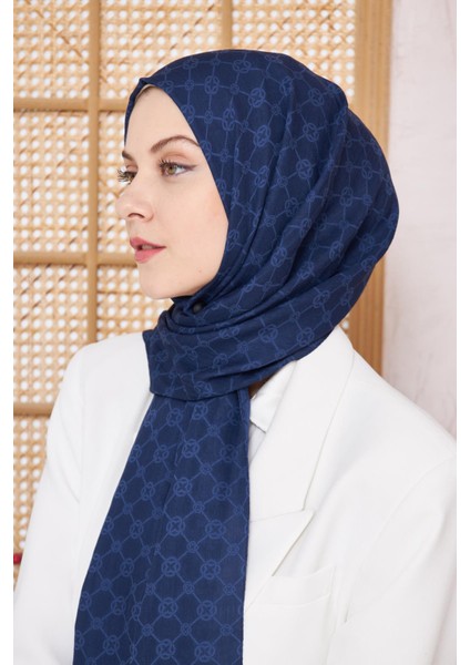 Elegance Monogram Şal - Lacivert 921