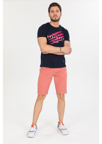 Erkek Pudra Çizgili Pamuklu Kemer Hediyeli Yandan Cepli Relaxed Fit Kapri Şort modelleri