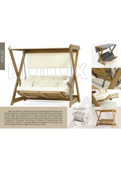 Ahşap Bahçe Salıncağı Holox IROKO Yataklı, Ayak Sehpalı fiyatları
