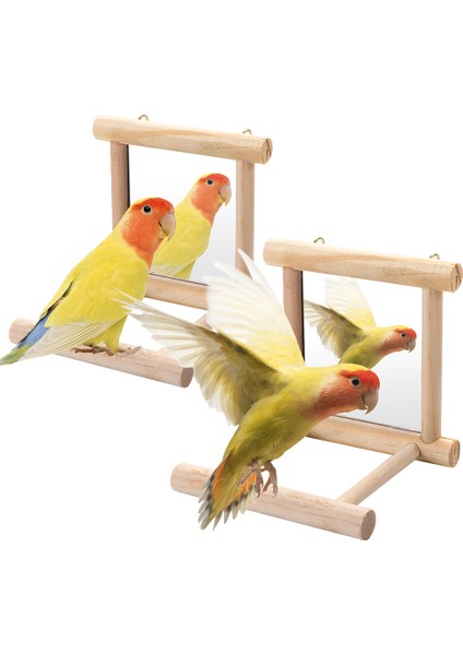 Kuş Aynası Ahşap Dallı Etkileşimli Asma Oyuncak Oyunu Papagan Budgerigar Muhabbet Kuşu Cocker Conure Finch Budgie Kuş Malzemeleri (Yurt Dışından)