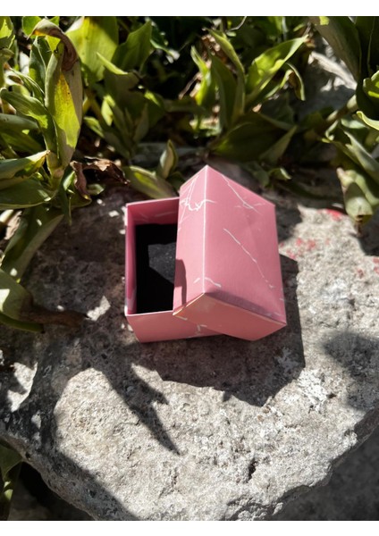 6X4X3 Pembe Mermer Desenli Yüzüklük Takı Kutusu [demonte Süngerli 25ADET]