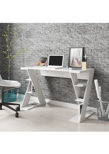 Kitaplıklı Çalışma Masası, Beyaz Çalışma Masası, Ders Çalışma Masası - CM52
