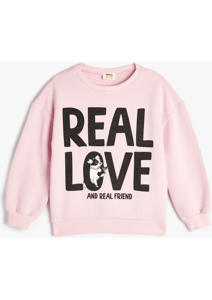 Sweatshirt Slogan Baskılı Uzun Kollu Şardonlu