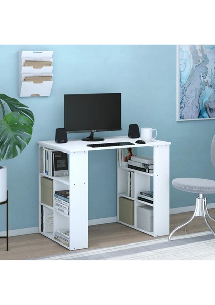 Kitaplıklı Dekoratif Çalışma Masası, Mdf Beyaz Çalışma Masası, Ders Çalışma Masası - CM59
