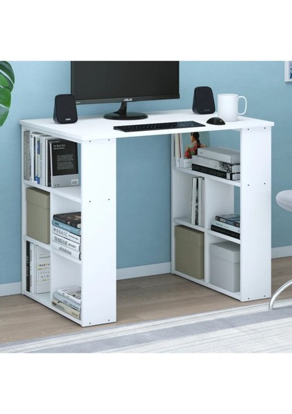 Kitaplıklı Dekoratif Çalışma Masası, Mdf Beyaz Çalışma Masası, Ders Çalışma Masası - CM59