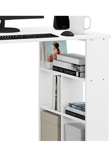 Kitaplıklı Dekoratif Çalışma Masası, Mdf Beyaz Çalışma Masası, Ders Çalışma Masası - CM59