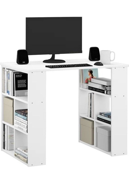 Kitaplıklı Dekoratif Çalışma Masası, Mdf Beyaz Çalışma Masası, Ders Çalışma Masası - CM59