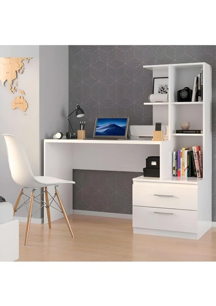 Aden Home  Mdf Çalışma Masası, Bilgisayar Masası, Kitaplıklı Çalışma Masası, Ofis Masası Çocuk Genç Odası