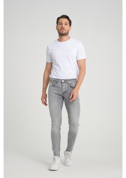 Erkek Açık Kar Yıkama Gri Skinny Fit Düğmeli
