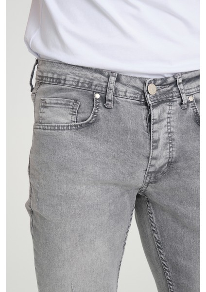 Erkek Açık Kar Yıkama Gri Skinny Fit Düğmeli