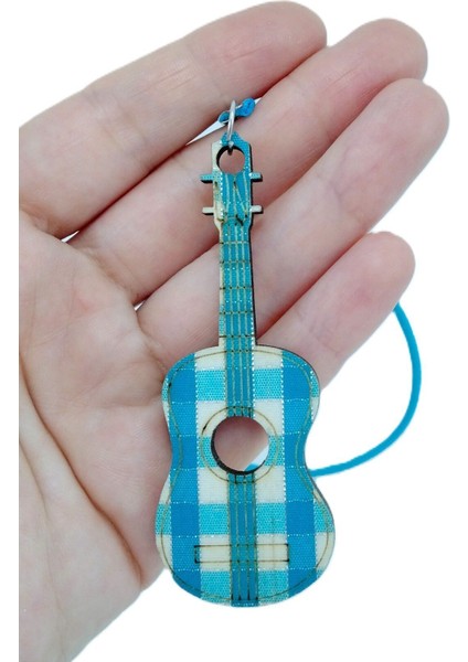 Ahşap Küçük Gitar Turkuaz Dikiz Ayna Süsü El Yapımı Hediyelik Aksesuar, Minyatür Gitar modelleri