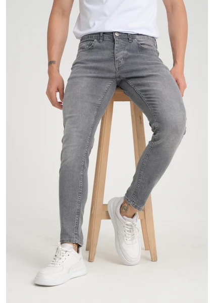 Erkek Skinny Fit Koyu Kar Yıkama Düğmeli Destroy Tırnaklı Jean