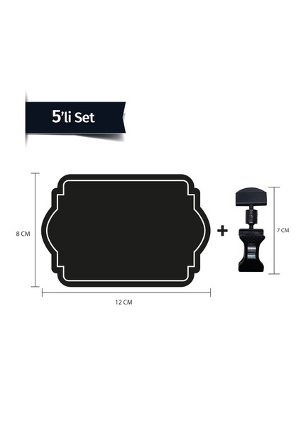 Siyah Pvc Fiyat Etiketleri Silinebilir, Yeniden Yazılabilir, Ayarlanabilir 5 Adet Mandallı Pvc LEVHA,8CMX12CM