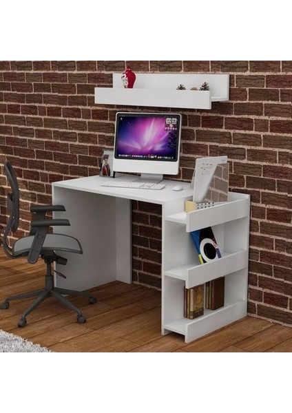 %100 Mdf Çalışma Masası, Bilgisayar Masası, Kitaplıklı Çalışma Masası, Beyaz Ders Çalışma Masası