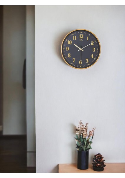 D-218-A-9 Eskitme Kadran 30 cm Sessiz Akar Duvar Saati Gold-Lacivert