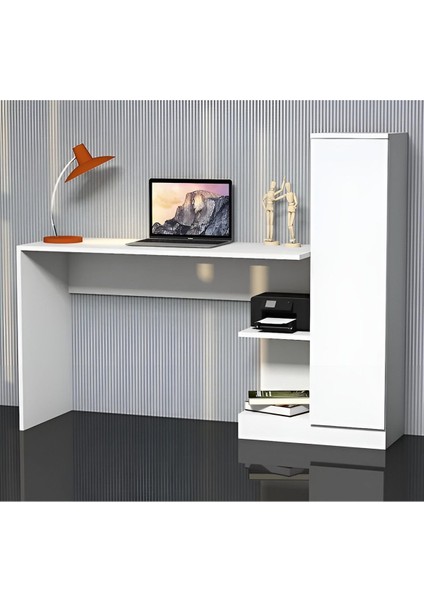 Beyaz Kitaplıklı Çalışma Masası, Mdf Çalışma Masası, Bilgisayar Masası, Ofis Çalışma Masası