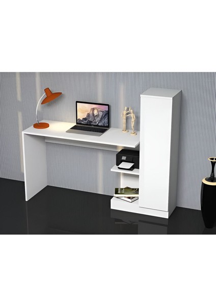 Beyaz Kitaplıklı Çalışma Masası, Mdf Çalışma Masası, Bilgisayar Masası, Ofis Çalışma Masası
