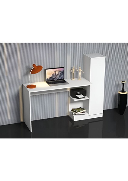Beyaz Kitaplıklı Çalışma Masası, Mdf Çalışma Masası, Bilgisayar Masası, Ofis Çalışma Masası