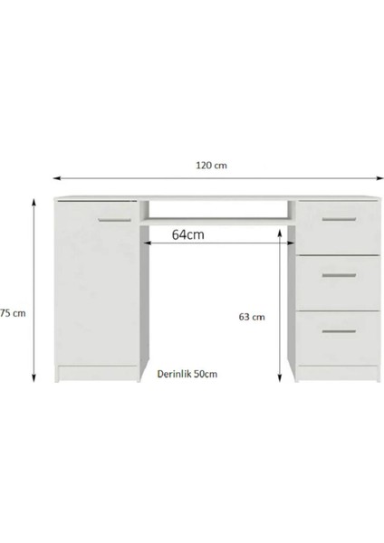 Aden Home Çekmeceli Kitaplıklı Çalışma Masası, Bilgisayar Masası,  Beyaz Mdf, Ofis Çalışma Masası