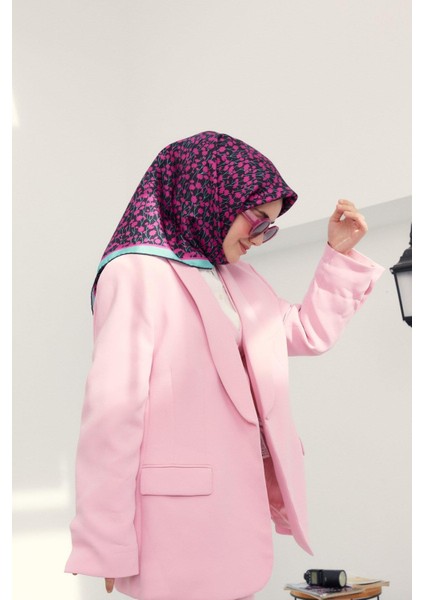 Twill Ipek Eşarp - 11412-29 Siyah Fuşya