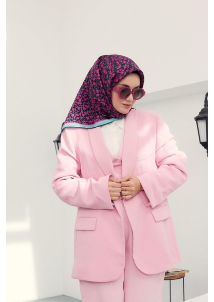 Twill Ipek Eşarp - 11412-29 Siyah Fuşya
