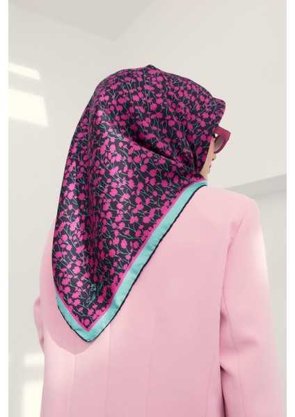 Twill Ipek Eşarp - 11412-29 Siyah Fuşya
