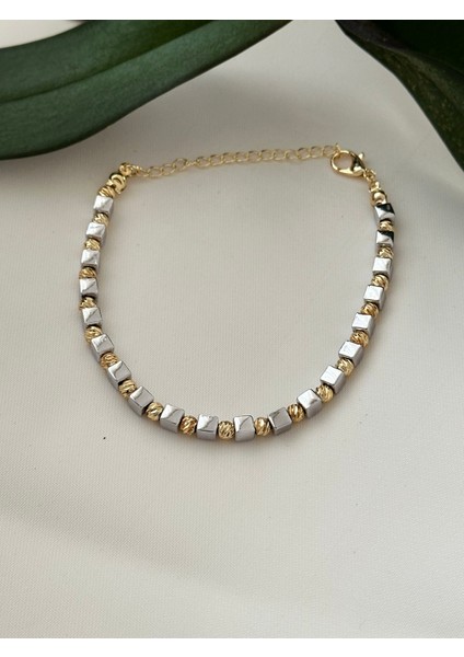 Gümüş Küp Gold Dorikalı Bileklik