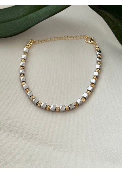 Gümüş Küp Gold Dorikalı Bileklik