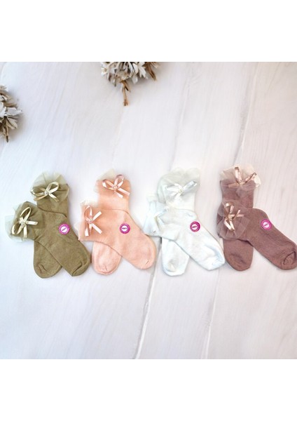4’lü Paket Kız Bebek/çocuk Kurdeleli Yıkanmış Parfümlü Soket Çorap