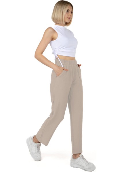 Kadın Keten Bej Pantolon Npl