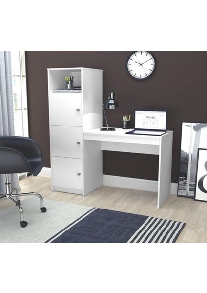 %100 Mdf Çalışma Masası, Bilgisayar Masası, Kitaplıklı Çalışma Masası, Beyaz Ders Çalışma Masası