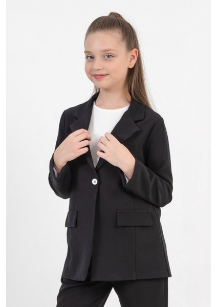 Dmb Boys & Girls Tek Düğmeli Katlanabilir Astarsız Kız Çocuk Blazer Ceket