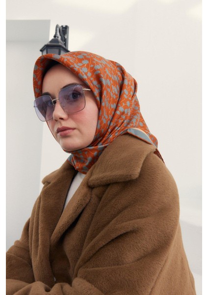 Twill Ipek Eşarp - 11412-17 Kiremit Çağla modelleri