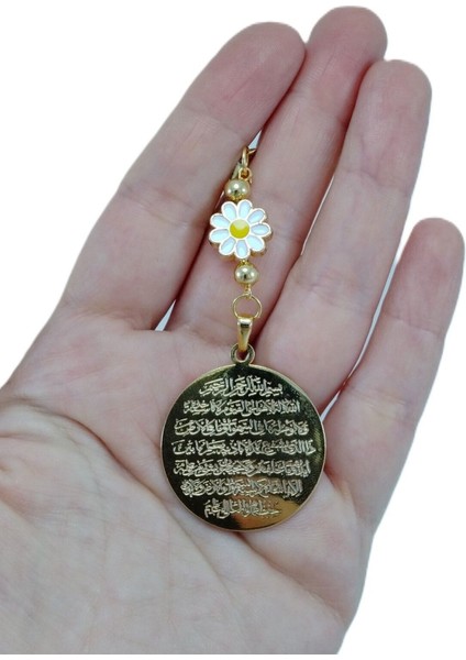 Altın Kaplama Ayetel Kürsi Araba Dikiz Ayna Süsü Papatya Boncuklu Lüks Yeni Araba Hediyesi