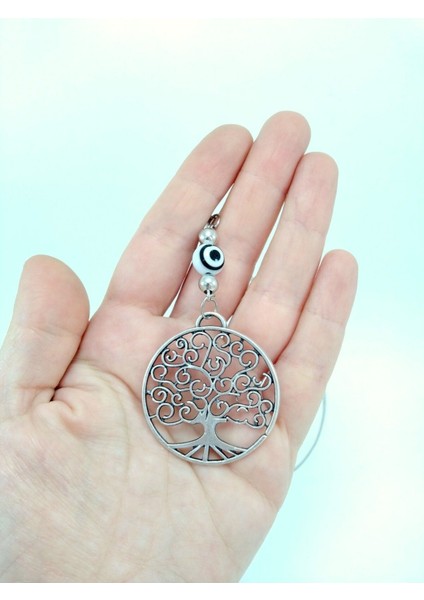 Metal Nazar Boncuğu Hayat Ağacı Siyah Beyaz Nazar Boncuklu Araba Dikiz Ayna Süsü Hediyelik Aksesuar