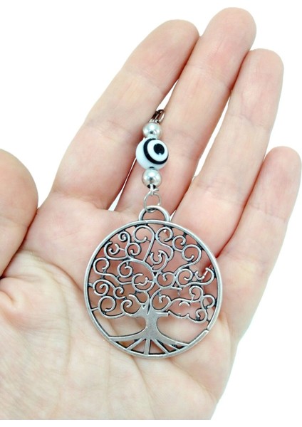 Metal Nazar Boncuğu Hayat Ağacı Siyah Beyaz Nazar Boncuklu Araba Dikiz Ayna Süsü Hediyelik Aksesuar modelleri
