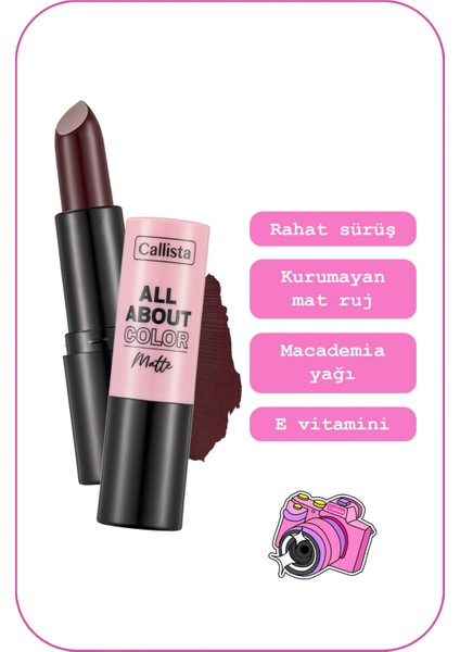 Callista All About Color Matte Lipstick Mat Görünümlü Ruj 510 Midnight Mulberry - Bordo