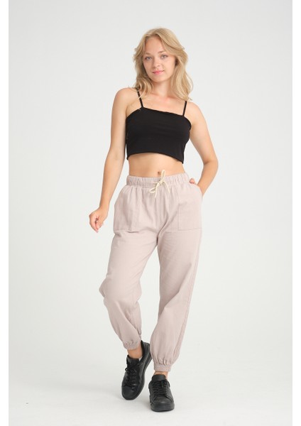 Twenty3 Kadın Basic Beli Ve Paçası Lastikli Rahat Kalıp Gabardin Kumaş Jogger Pantolon