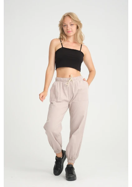 Twenty3 Kadın Basic Beli Ve Paçası Lastikli Rahat Kalıp Gabardin Kumaş Jogger Pantolon