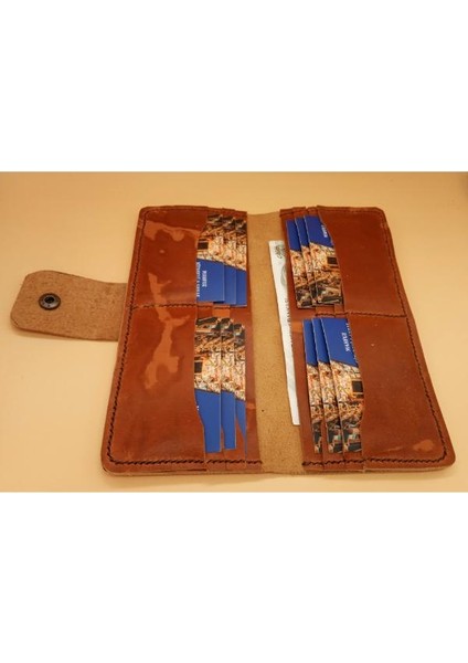 Kesimden Dikime Tamamen El Emeği Deri Cüzdan 12 Kart 2 Banknot Alanı (19.4cm*8,5cm) 21TZ