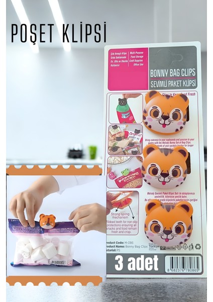 Sevimli Poşet Klipsi Kedi 3 Adet Ataç 720738