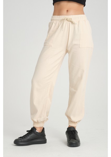 Twenty3 Kadın Basic Beli Ve Paçası Lastikli Rahat Kalıp Gabardin Kumaş Jogger Pantolon